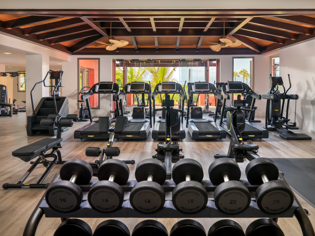 Gym uitgerust met loopbanden en gewichten op Tenerife.