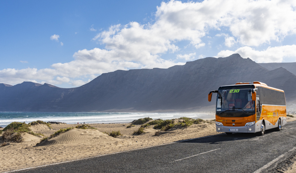 Buslijn 230 rijdt over een kustweg op Tenerife.