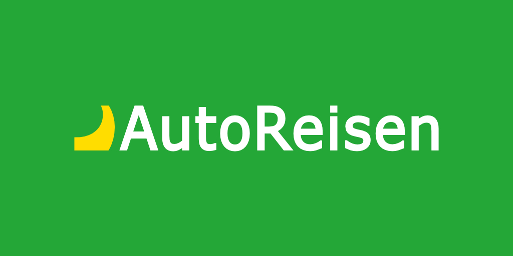 AutoReisen op een groene achtergrond met een geel logo.