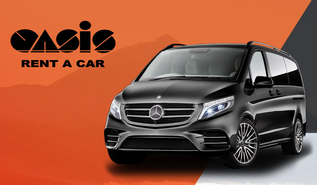 Zwarte Mercedes bus van Oasis Rent a Car voor Teide op Tenerife.