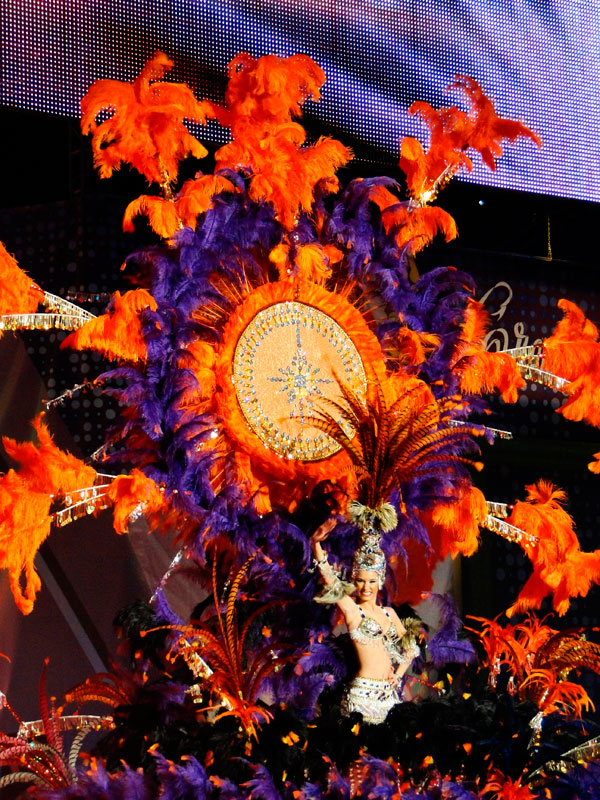Carnaval van Santa Cruz de Tenerife met kleurrijke kostuums en veren.